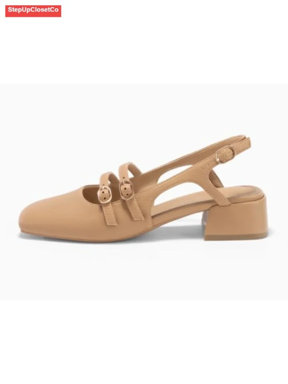 Women's Mary Jane Chunky Low Heels Slingback Pumps Closed Square Toe Faux